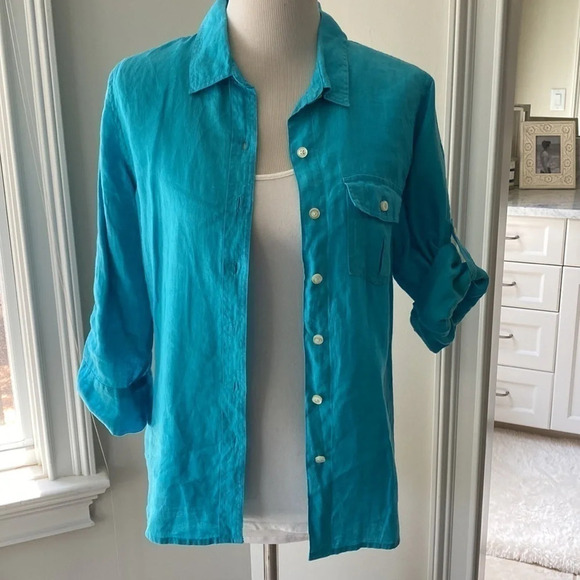 •Talbots• 100% Linen Blouse, Size M - Picture 7 of 9